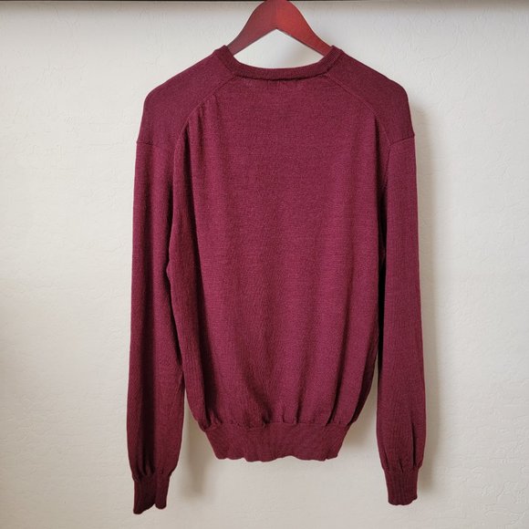 Club Room Solid Maroon V-Neck 100% Merino Wool Sweater - Picture 5 of 9